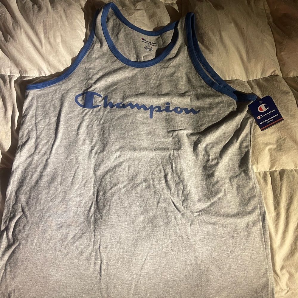 Champion Heather Gray Tank with Blue Accents